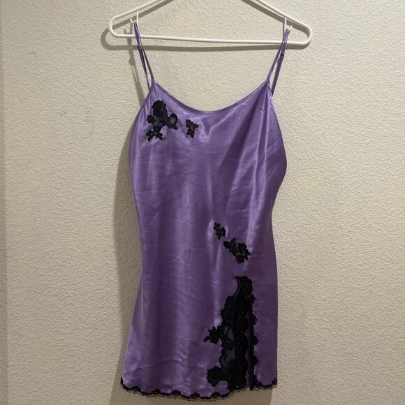 Victoria's Secret Purple Black Tie Back Satin Mini Slip Dress Size S - Picture 1 of 4